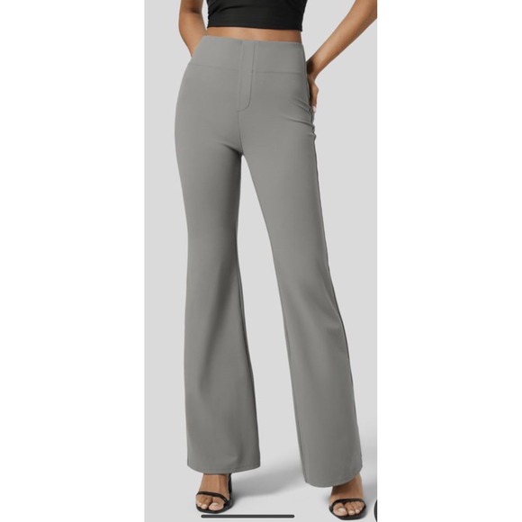 Halara Flex High Waisted Back Pocket Slight Flare Work Pants Putty Gray XL NWT - Picture 1 of 3